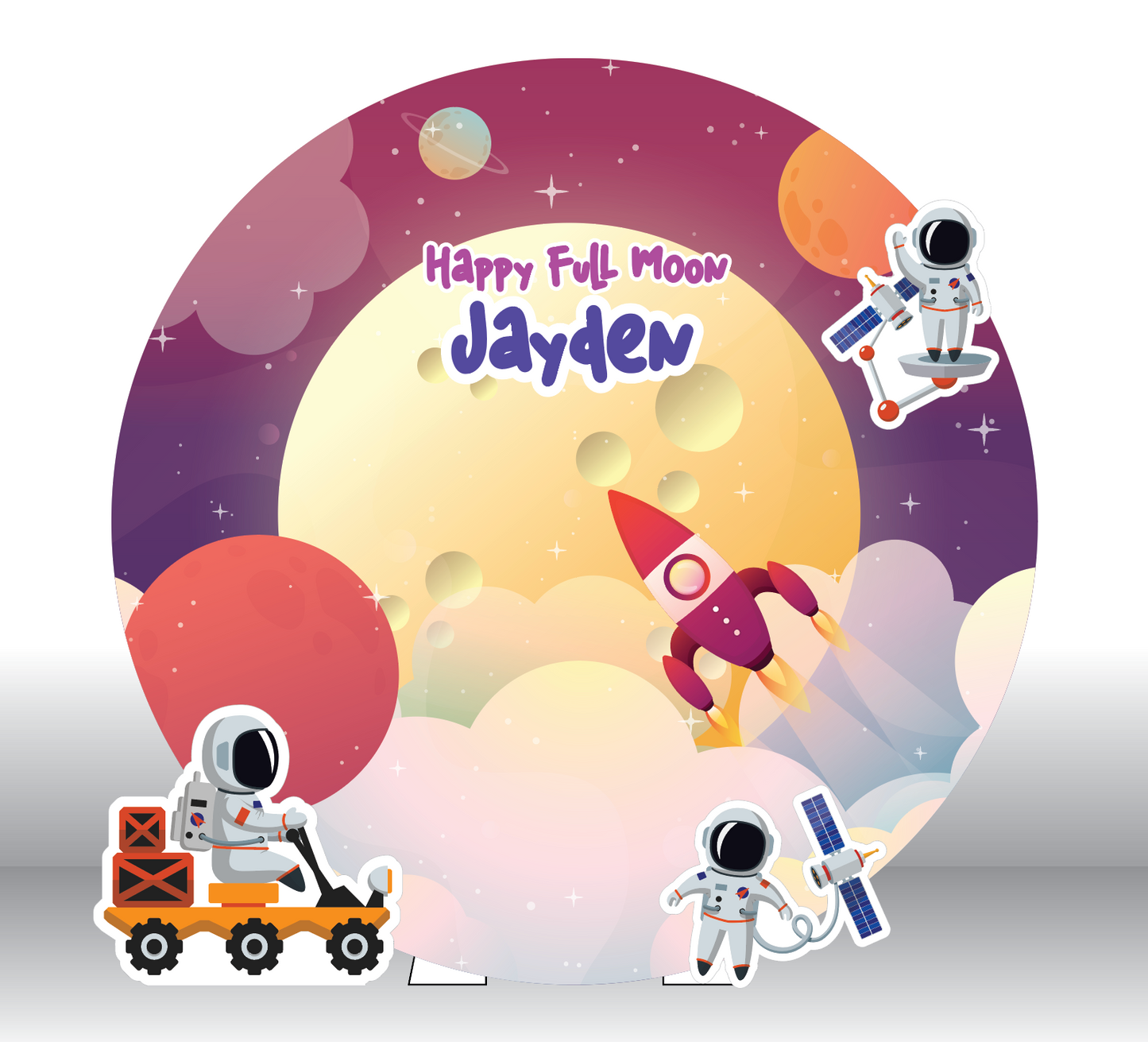 Full Moon Astronaut Rocket Event Backdrop