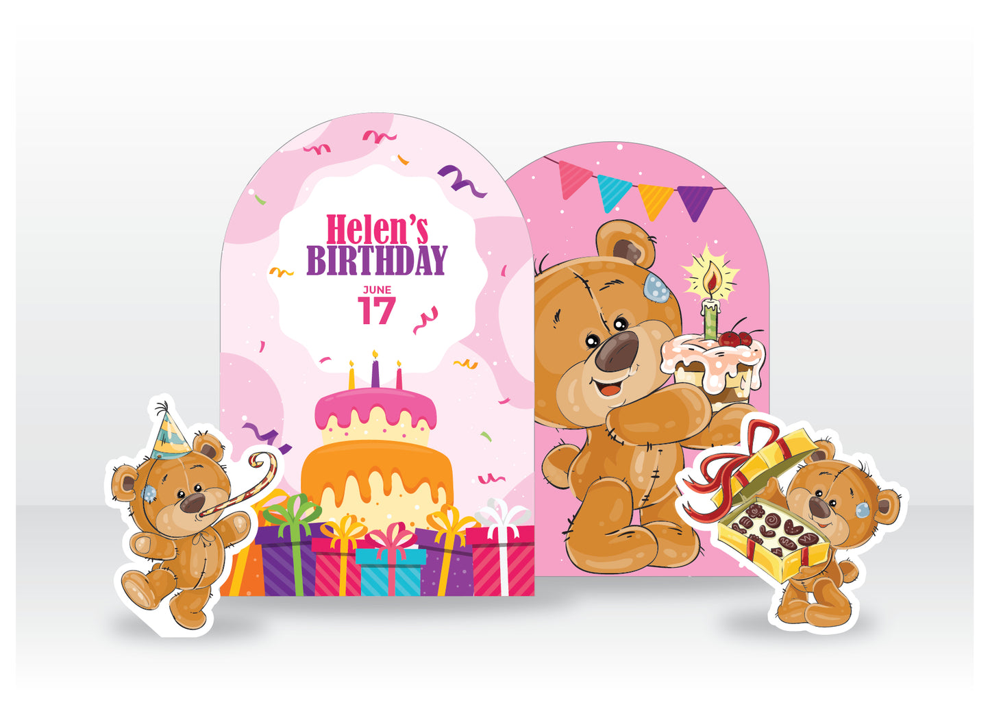 Cake & Teddy Bears Birthday Backdrop