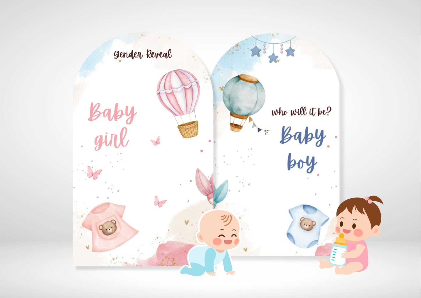 Gender Reveal Hot Air Balloons Party Backdrop